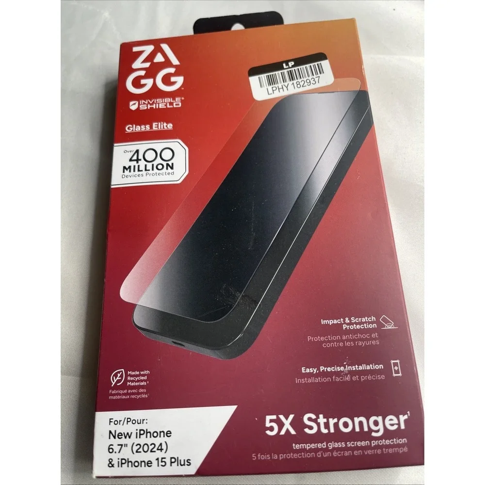 ZAGG Glass Elite Screen Protector iPhone 15Plus 16Plus 6.7 Clear NEW 5X Stronger